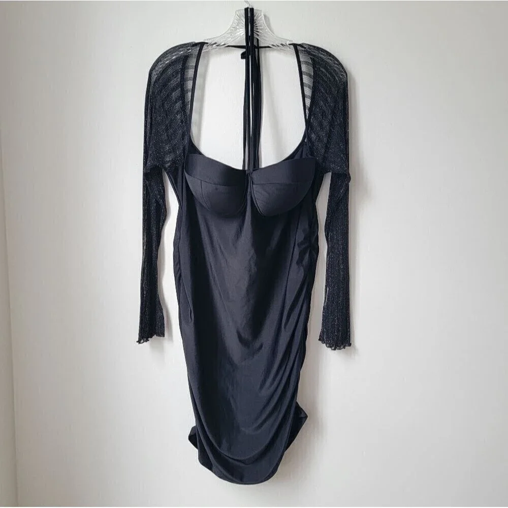 SHEIN CURVE Y2K Whimsigoth Dress Lace Mesh Bell Sleeves Witchy Bodycon Goblin